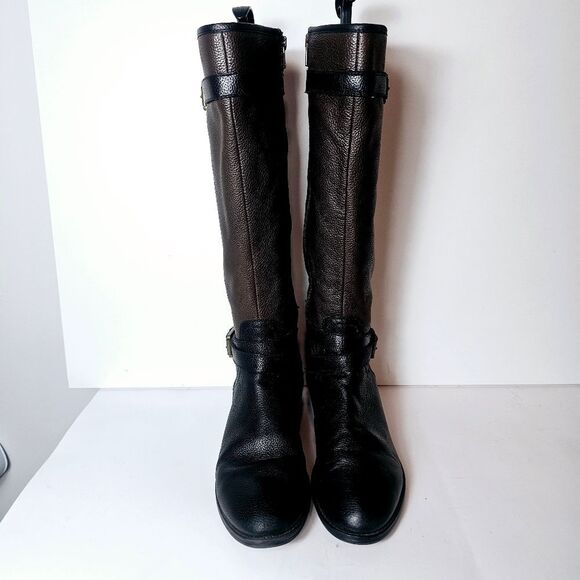90s Lauren Ralph Lauren Mariella Pebbled Leather Two Tone Riding Boots Size 8 - Picture 2 of 9